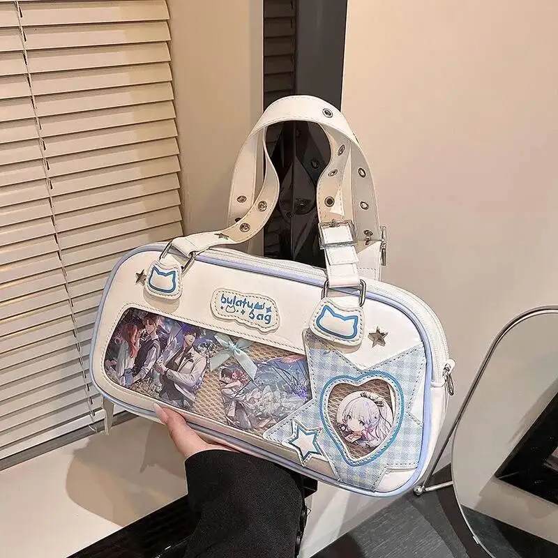 Bloom Japanese Transparent Blue Handbag Women Haruku Aesthetic Leather Ita Bag Female Preppy Style Sweet Cute Shoulder Bags