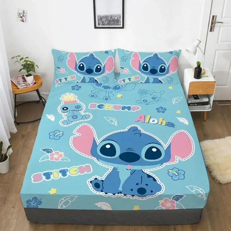 Stitch Bedding Set,Disney Cartoon Fitted Sheet 3pcs Printed With Pillowcase,Suitable For Girls Boys Adults birthday gift