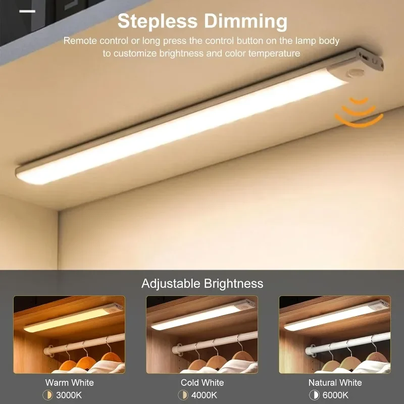 Wireless LED Night Light Motion Sensor USB Rechargeable Strip For Bedroom Kitchen Cabinet Lamp Remote Control Lighting