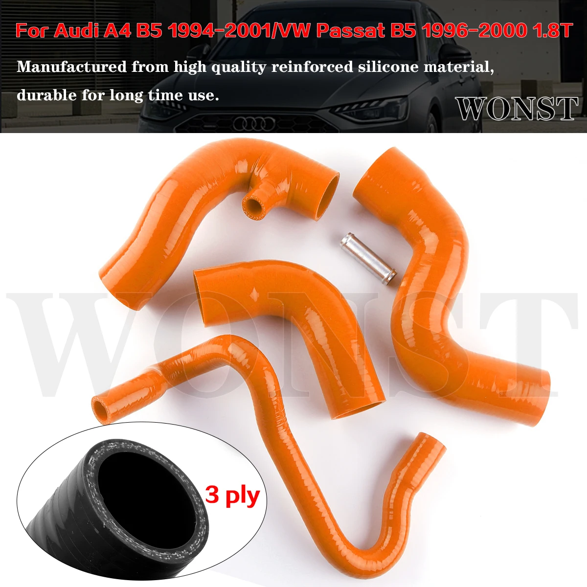 

Silicone Intercooler Hose For Audi A4 B5 1994 1995 1996 1997 1998 1999 2000 2001/VW Passat B5 1996 1997 1998 1999 2000 1.8T
