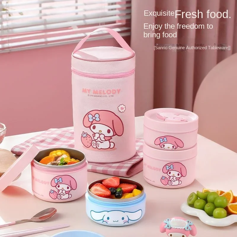 

Новый мультяшный персонаж My melody Cinnamoroll Sanrio многослойный изолированный Ланч-бокс kawaii bento Ланч-бокс Милая миска для супа