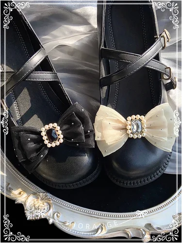 Imagen 2 del producto Lolita Clip de zapato hecho a mano para mujer, hebilla de zapato con lazo de diamantes de imitación, lazo desmontable, adorno de zapato dulce