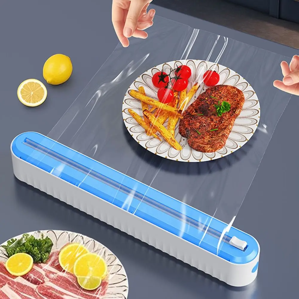 

Suction Cup Cling Film Cutter Box Wall Mounted with Slide Cutter Tin Foil Cutter Machine Minimalist Refillable