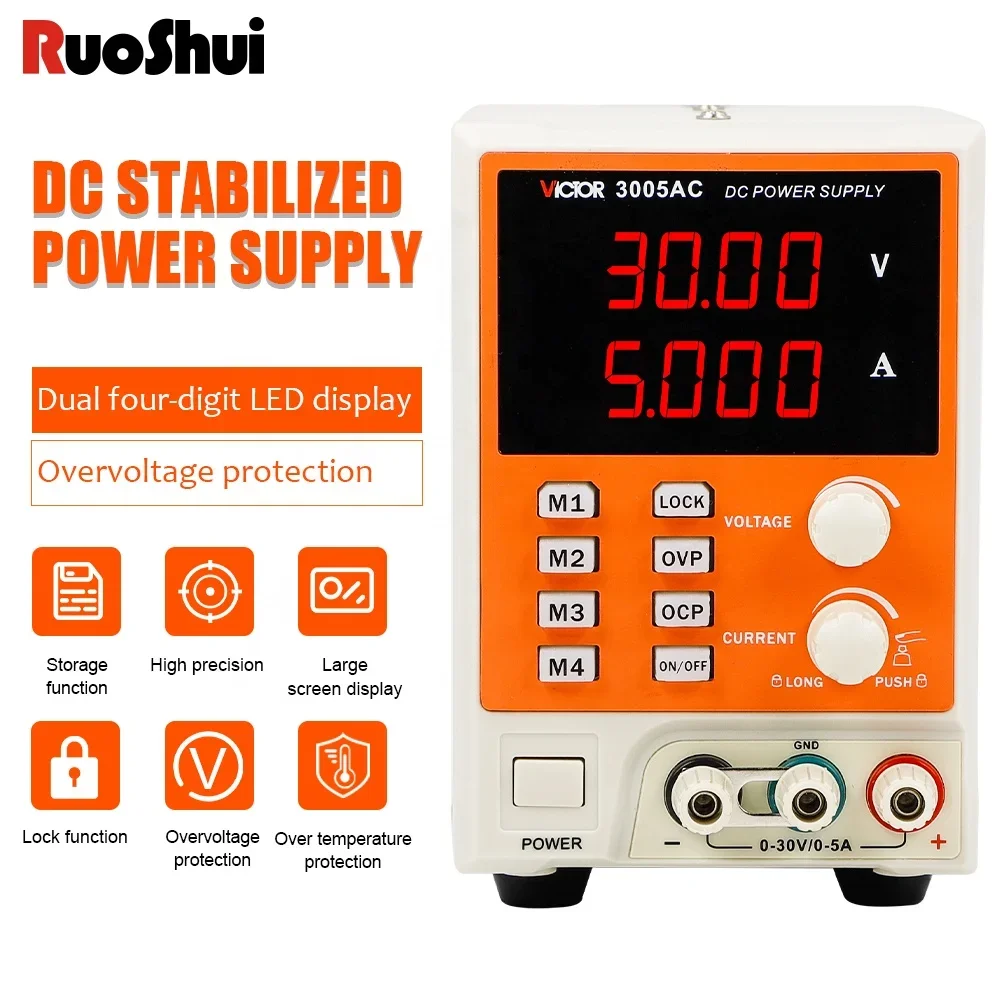 VICTOR 3005AC Top type Program Control switch type DC Power Supply Stabilization 30V 5A Adjustable OVP OCP 4 bits Display