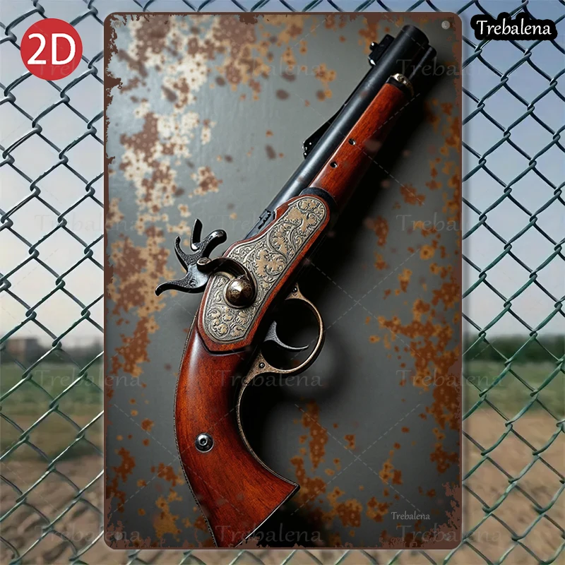 

1PC 2D Flat 8*12inch Metal Sign Vintage Gun Rustic Style Metal Sign Art Decor
