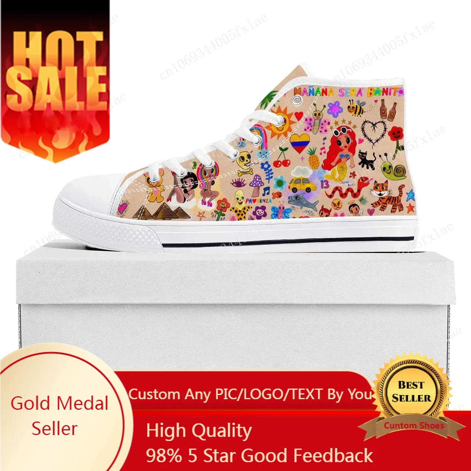 

Manana Sera Bonito Karol G High Top High Quality Sneakers Mens Womens Teenager Canvas Sneaker Casual Couple Shoes Custom Shoe