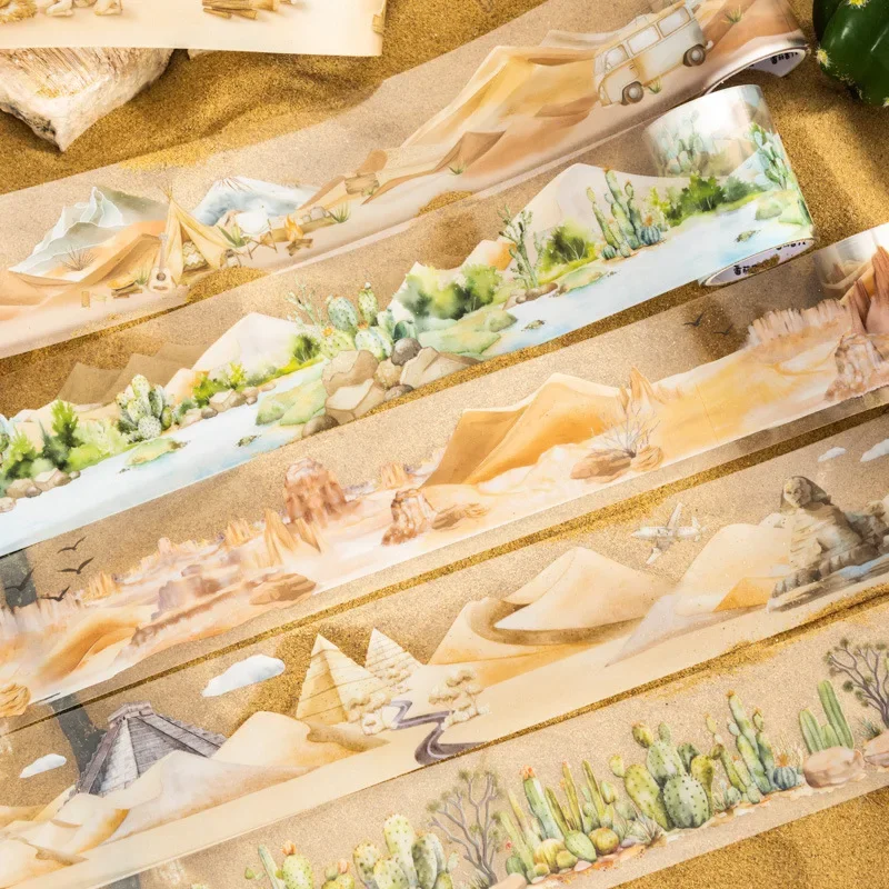 1 ม้วนสัตว์เลี้ยงภูมิทัศน์เทป Desert Trip คู่มือ DIY Vintage ตกแต่งสติกเกอร์กาวเทปการเขียนสมุดภาพ 50 มม.* 2 m