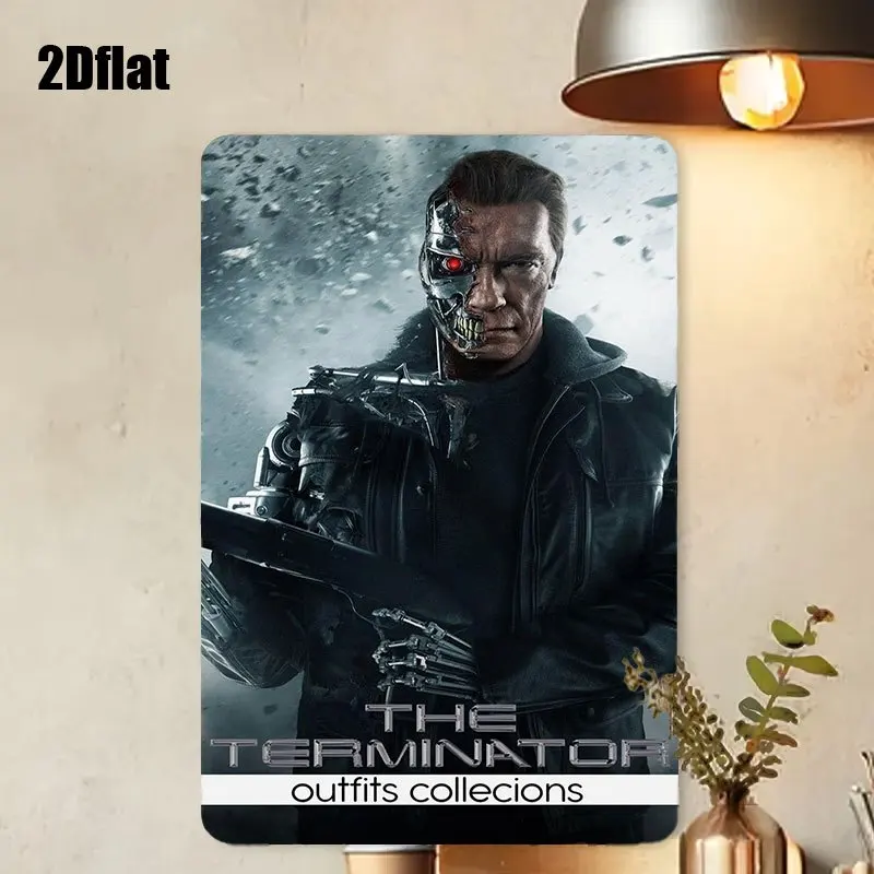 Terminator Movie Metal Tin Sign - Terminator Character with Gun Retro Vintage Poster - Heavy-Duty Iron Metal Wall Decor - Offi