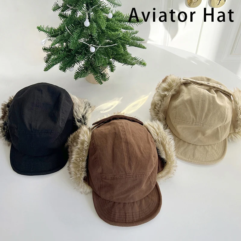 

Outing Plush-lined Windproof Aviator Hat For Men Winter Warm Thickness Skiing Cap For Women Simple Leisure Riding Earflap Hat