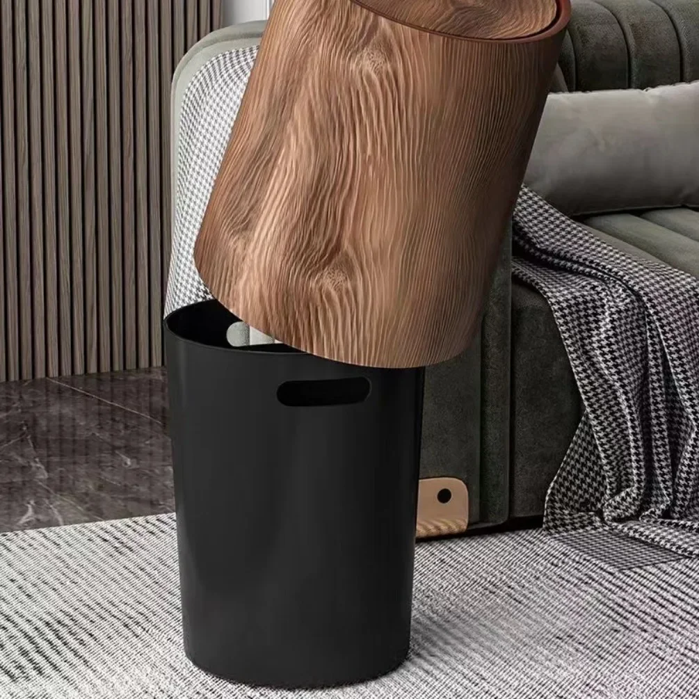 Retro Wood Texture Trash Can Waterproof Wastebasket Bathroom Dustbin Household Large Capacity Garbage Bin Kitchen Accessories