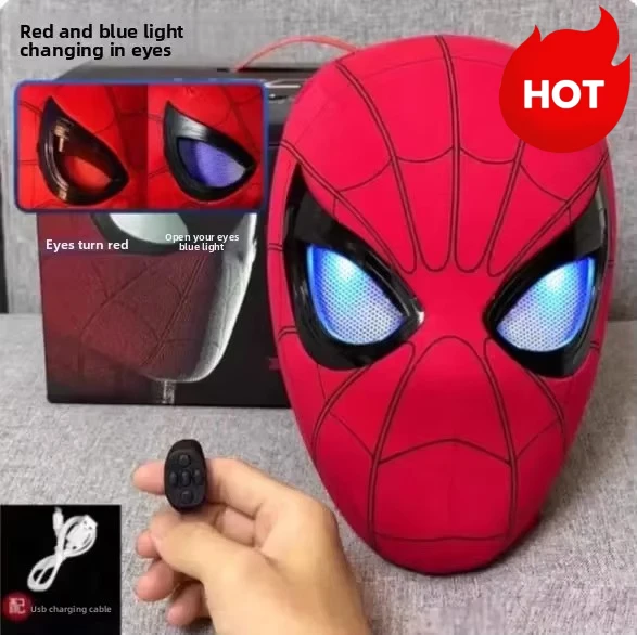 Hot In Stock Miles Spider-Man 1:1 Scale Electronic Mask With Moving Glowing Eyes Ring Control Cosplay Toy Gift For Boys Gift