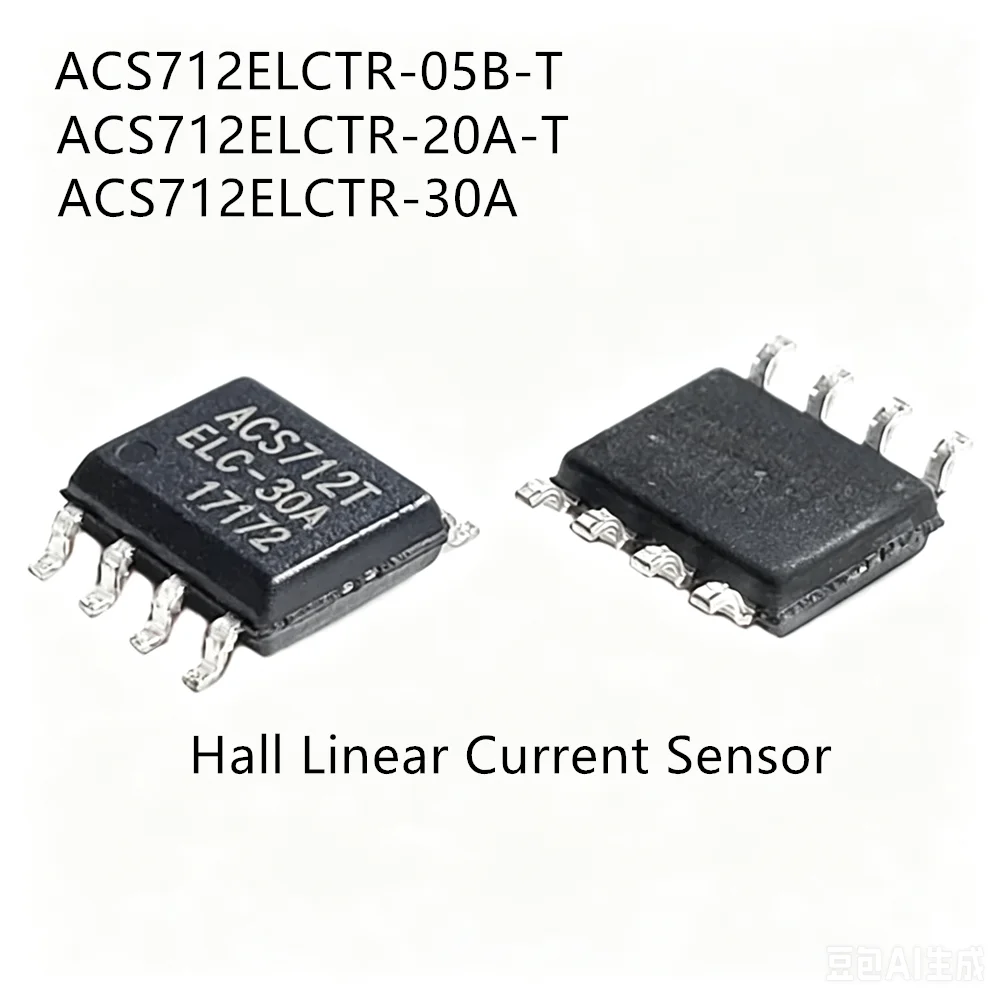 10PCS  ACS712ELCTR  05A-T 20A-T 30A-T SOIC8 Hall Effect Current Sensor 2.1kV Isolation AC DC Current Detection IC