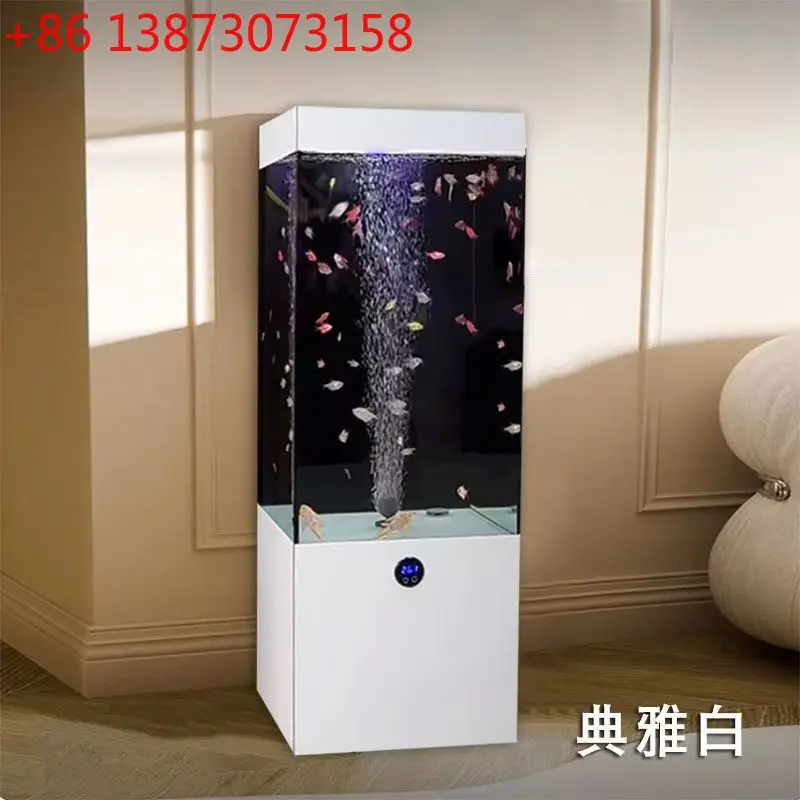 Vertical tank side cylinder home living room against the wall fish tank integrated floor gold crystal ultra-white glass