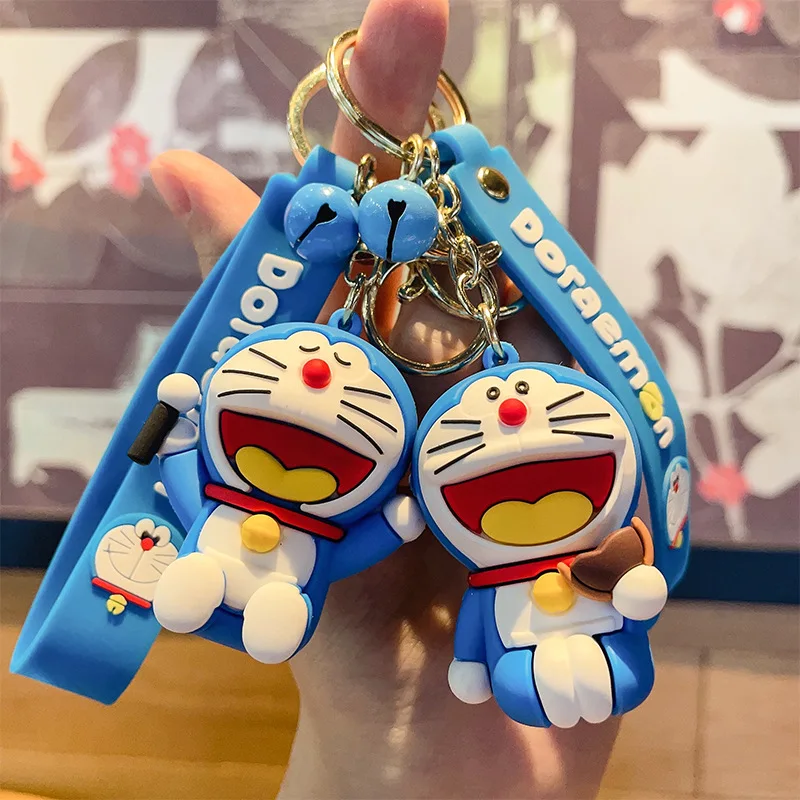 Cartoon Doraemon Keychain – Cute Silicone Figure Car Key Ring Accessory; Ideal for Couples, Backpacks, or as a Small Gift/Toy