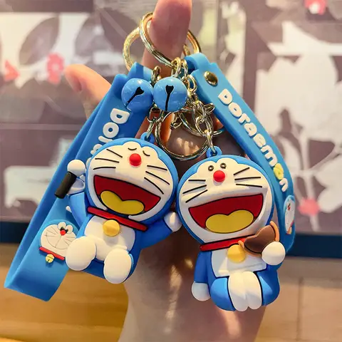 Cartoon Doraemon Keychain – Cute Silicone Figure Car Key Ring Accessory; Ideal for Couples, Backpacks, or as a Small Gift/Toy