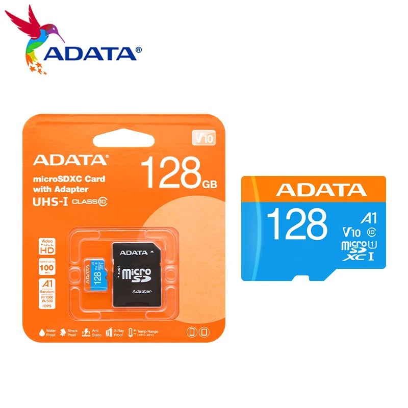 ADATA-tarjeta Micro SD A1 de alta velocidad, dispositivo de memoria de 32GB, 64GB, 128GB, 256GB, C10 UHS-I, SDXC con adaptador para teléfono