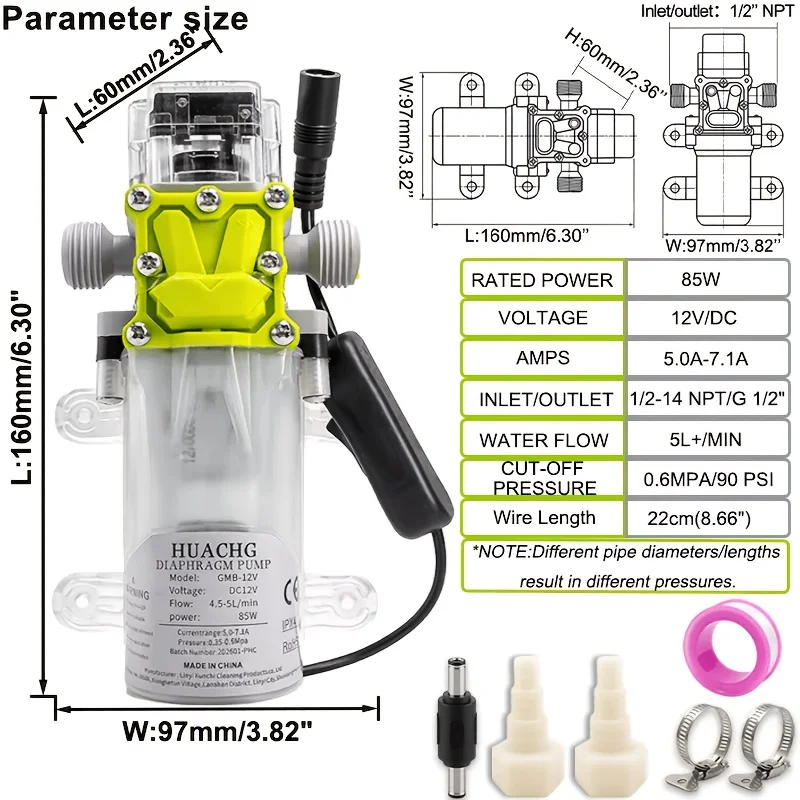 DC 12V High-Pressure Diaphragm Water Transfer Pump with Pressure Switch Self-Priming Sprayer Pump No Wiring with Install Kit