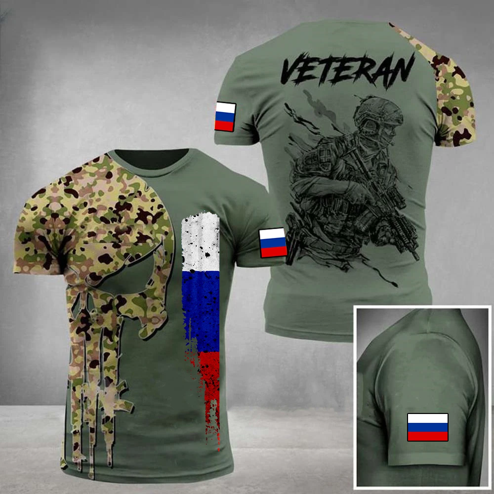 Men\'s Russian Flag Summer T-shirt, 3D Printed Camouflage Top, Round Neck Large T-shirt, 6XL Short-sleeve Fashion Casual Clothing