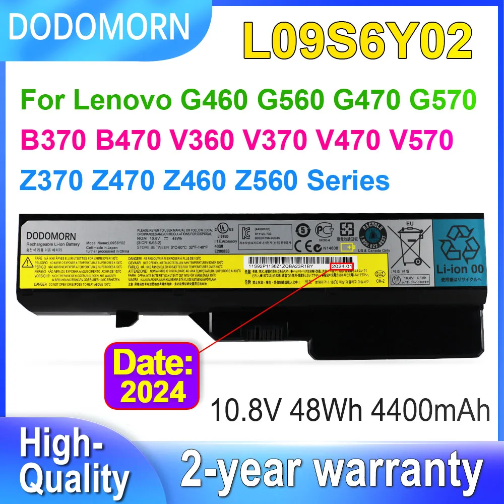 DODOMORN 4400mAh L09S6Y02 Battery For Lenovo G460 G560 G470 G570 G770 B470 V470 B370 V370 V360 L09L6Y02 L09M6Y02 L09C6Y02