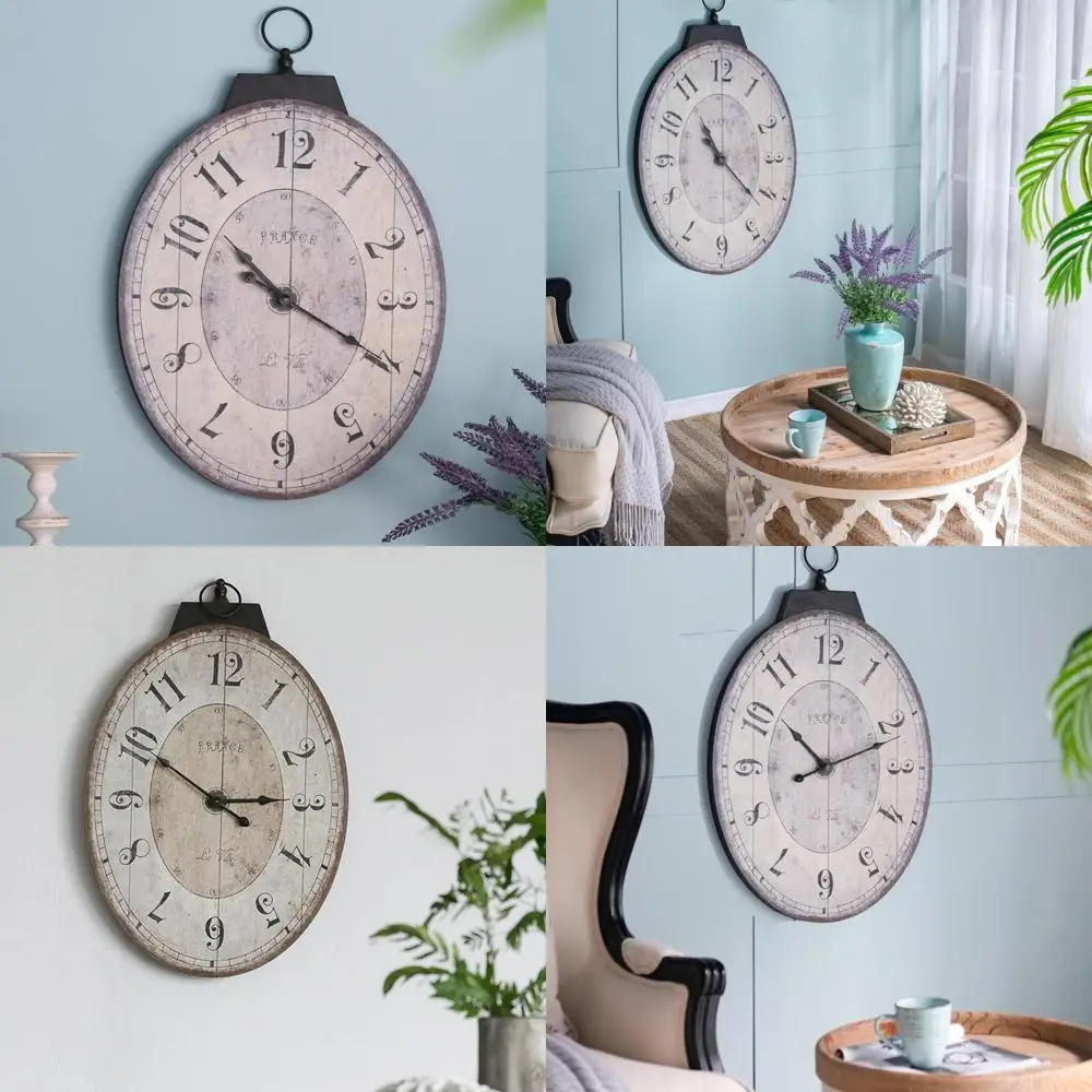

Rustic Farmhouse Style Oval Wall Clock - 18 x 29 Inches, Solid Wood, Silent Non-Ticking, Battery-Powered Decorative Clock for Li