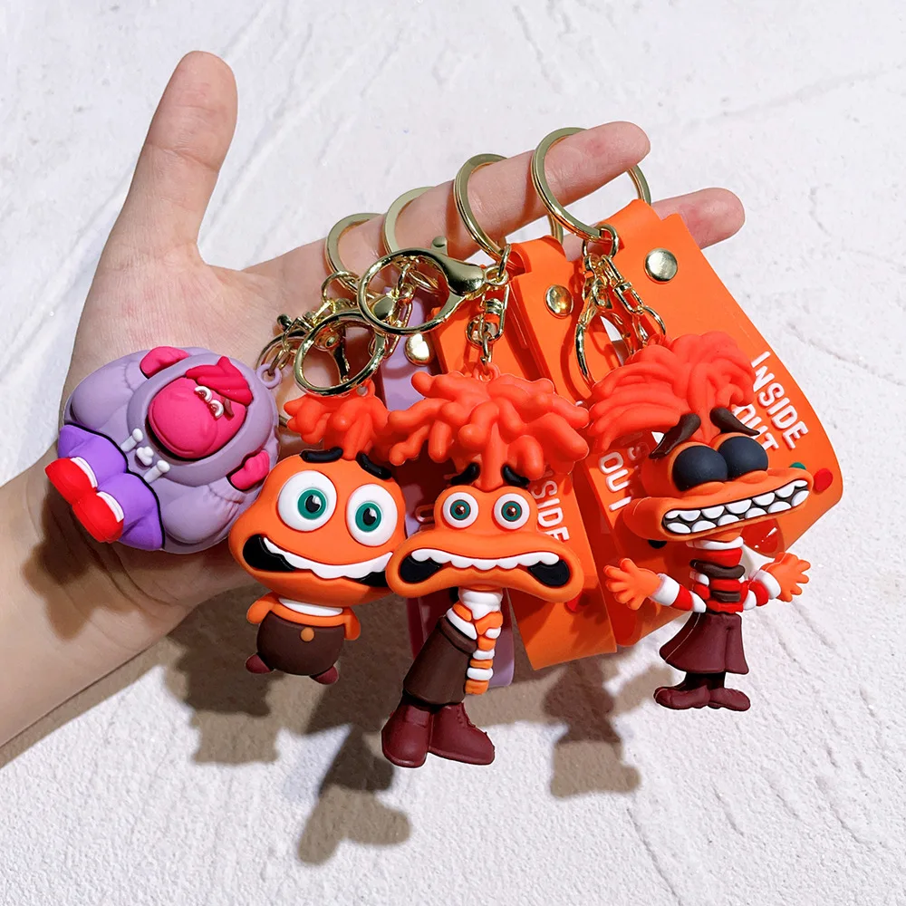 Inside Out 2 3D Cartoon Brains Secret Service Orange Keychain Pendant Personality Creative Soft Glue Doll Small Pendant