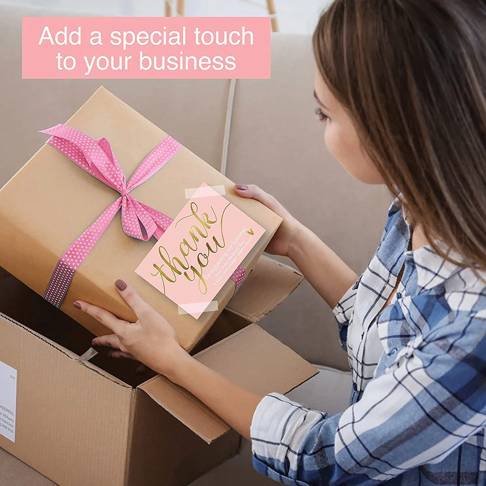 50 Stück Dankeskarten in Roségold für kleine Unternehmen, Paketeinsatz, Wertschätzungsnotizen, Verkäufer, Dankbarkeit, Grußkarten für Kunden – Detail 5