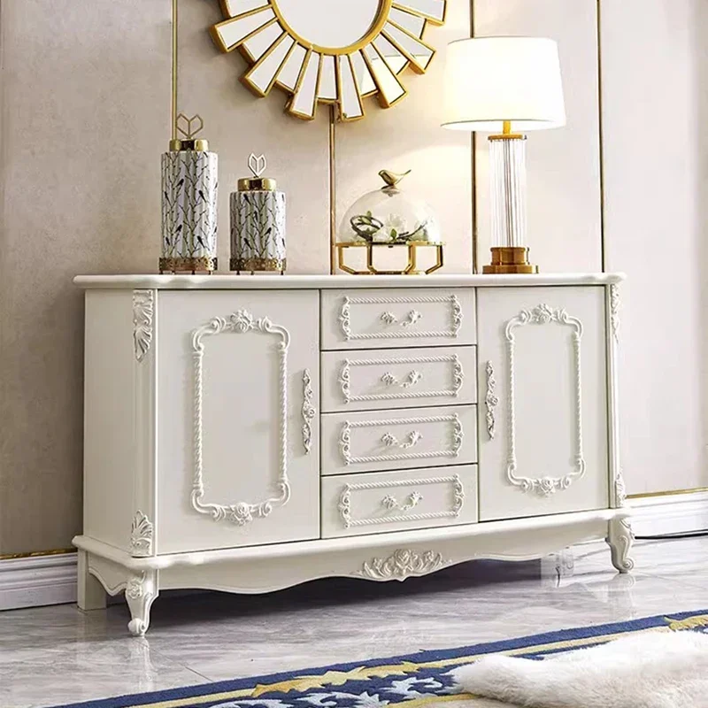 

European Style Elegant Living Room Side Cabinet Simple Luxury Kitchen Storage Cabinet Solid Wood Home Furniture Vitrina FYLC