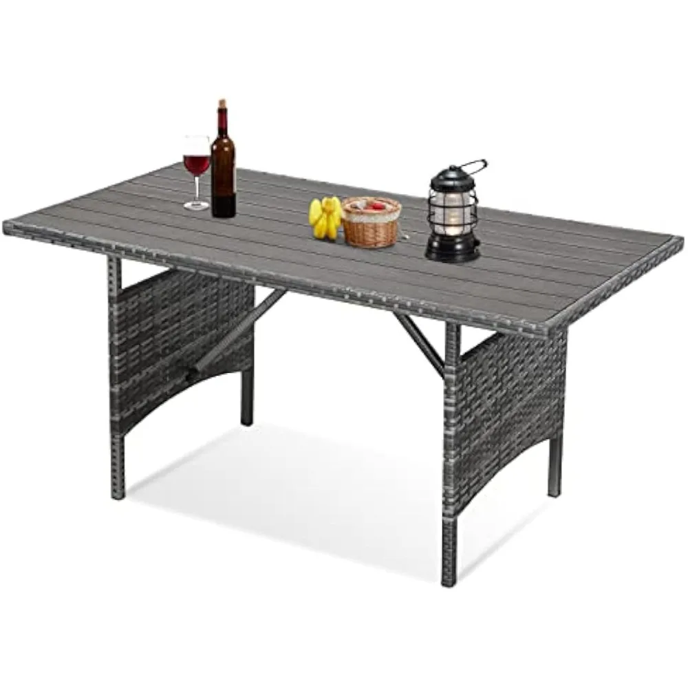 

Wicker Outdoor Dining Table, 54” Metal Frame Table for Patio Furniture or Indoor (Grey)