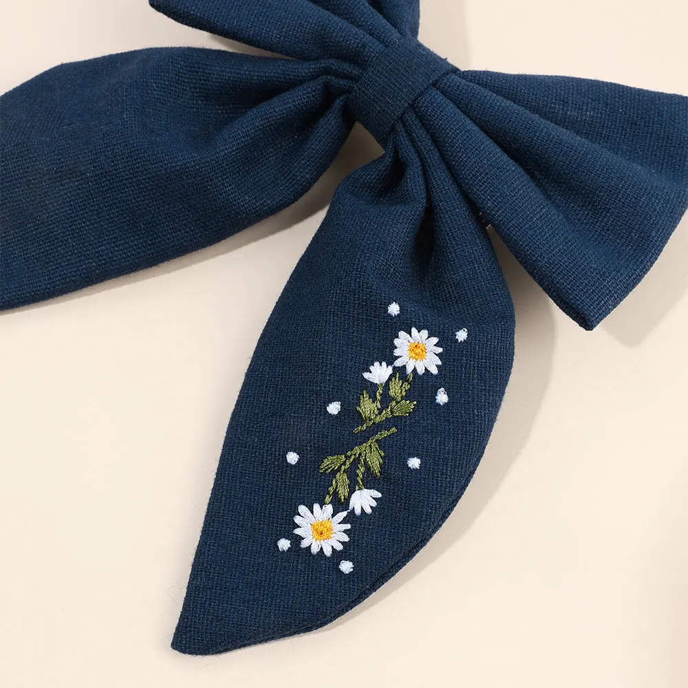 Fashion Embroidered Hair Clips Korean Hair Bows Clip Children Ribbon Bowknot Hairpin Handmade Kids Barrettes Girls Headwear