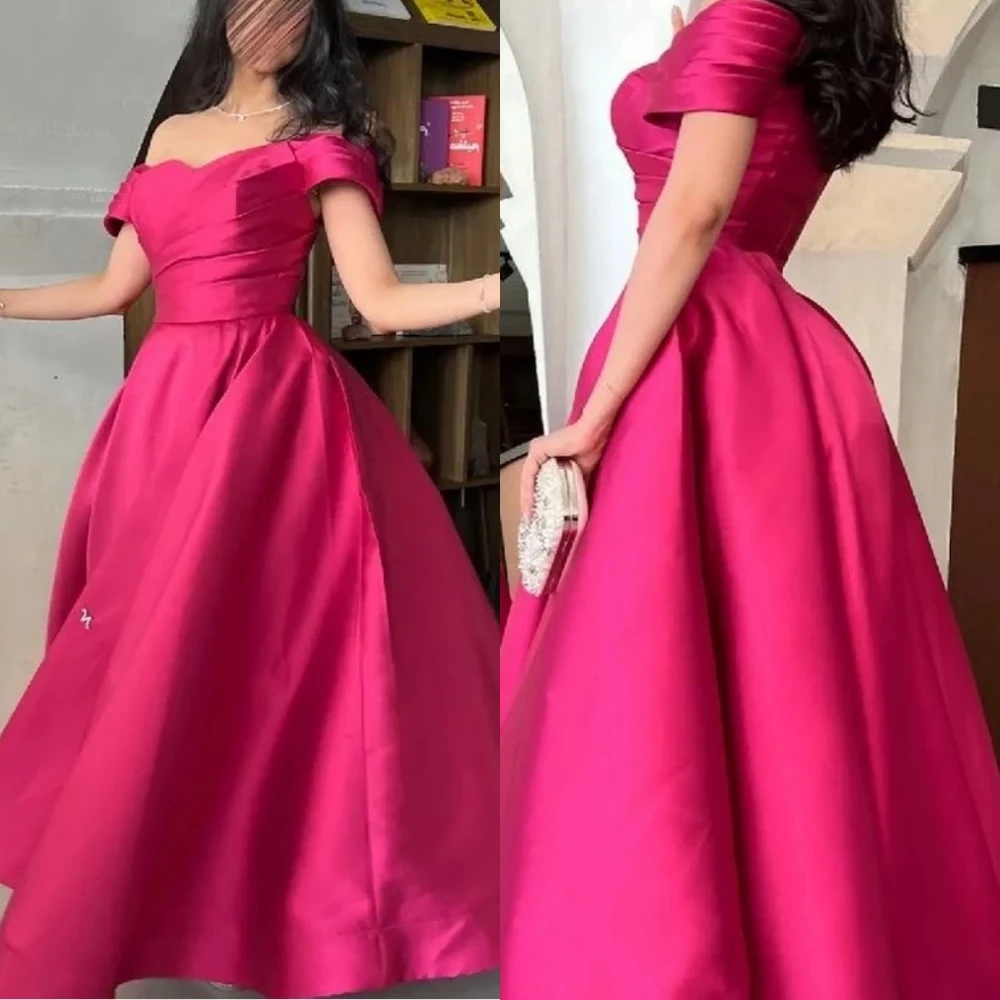 

Prom Dresses Simple Off-the-shoulder Ball gown Evening Shirred Satin Formal Occasion Gown vestido de festa mulher luxo