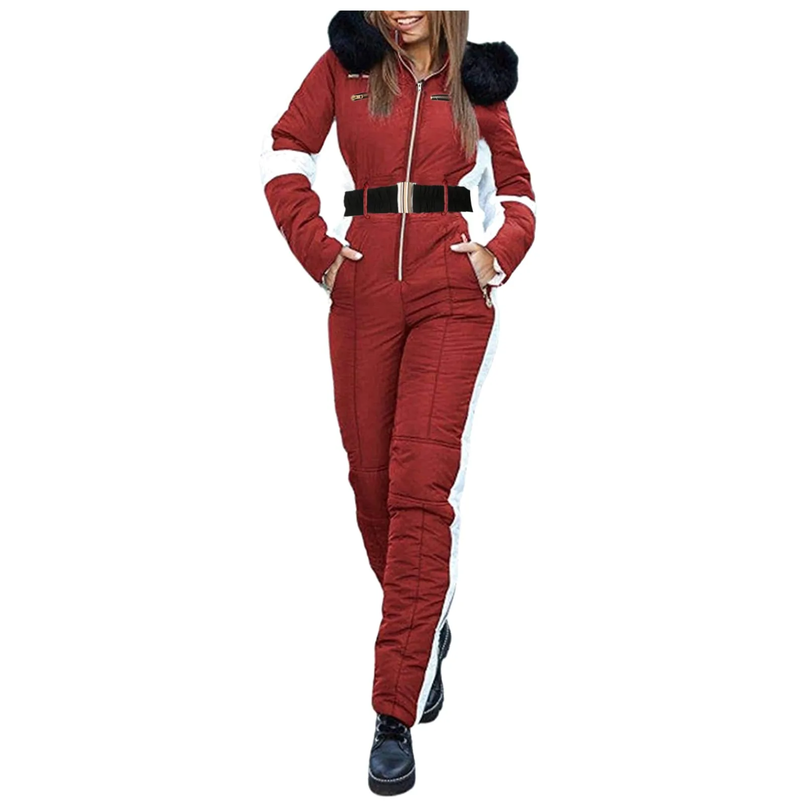 Combinaison de ski imperméable pour femme, combinaison chaude, col parfait, sports de plein air, fermeture éclair, trempée, suites d\'hiver
