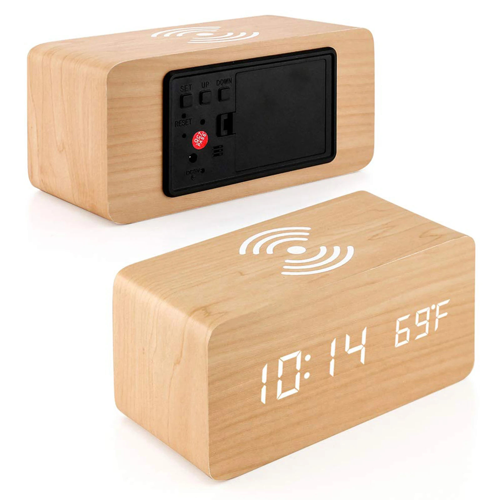 LED Desk Alarm Clock Digital Alarm Clock with Wireless  LED Desk Alarm Clock Temperature Display
