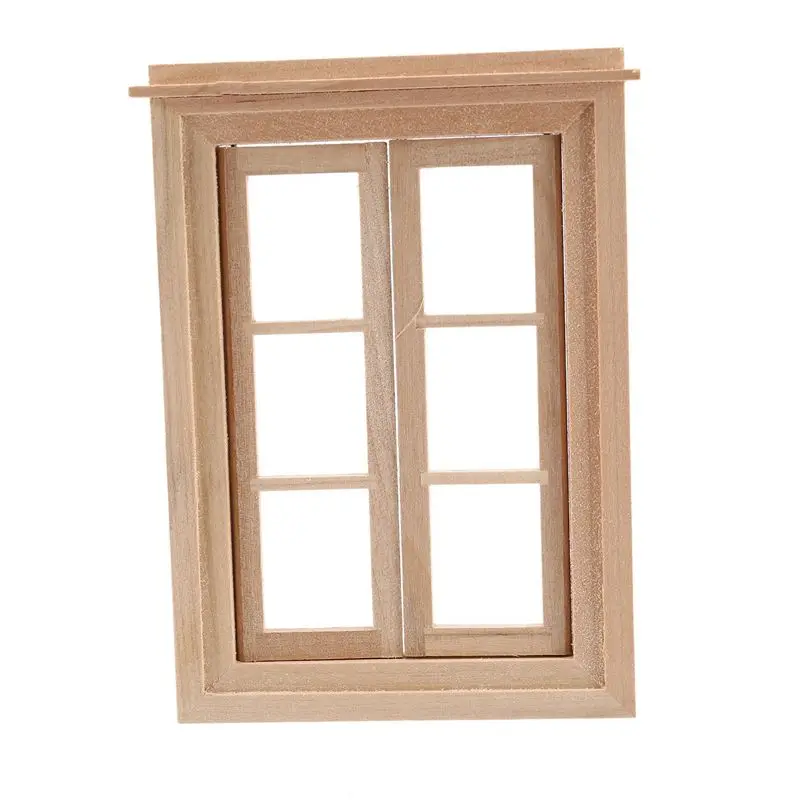 3X 1:12 Dollhouse Miniature Double Window Wooden 6 Pane Frame And Glass Plate House DIY Double Window Accessories