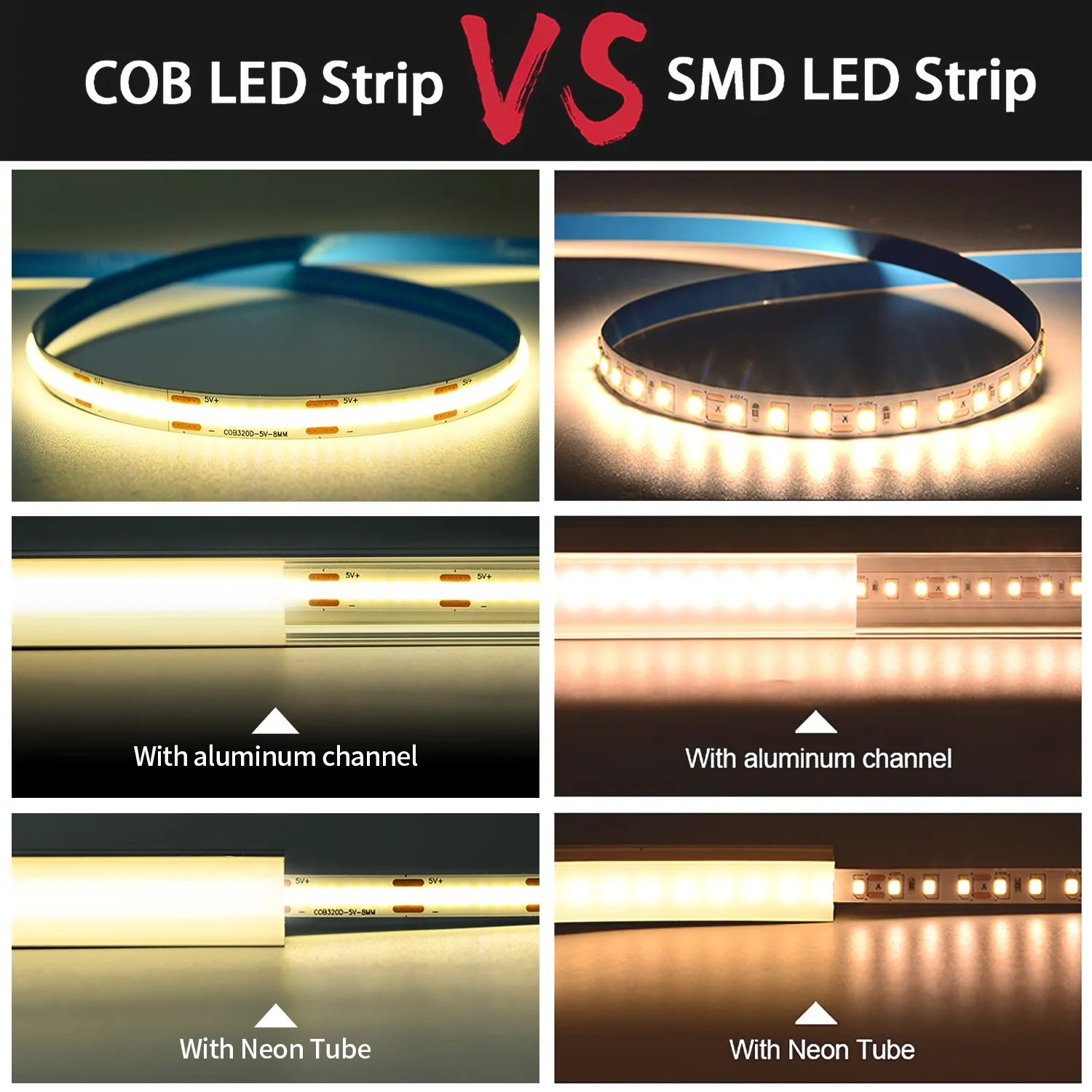 5V COB LED Strip Touch Dimmer USB Plug 320LEDs/m High Density Flexible Led Tape 3000K 4000K 6500K Led Lights Indoor Lighting