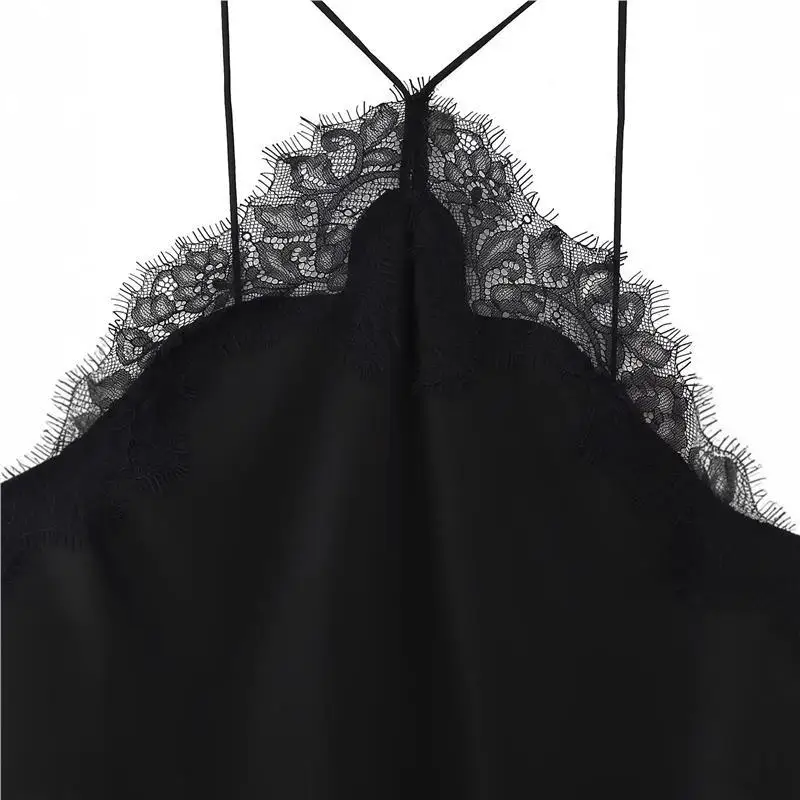 Outono 2025 feminino transfronteiriço seda cetim renda aparada Strapl Dr midi saia com bainha assimétrica Ele Faion