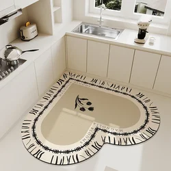 Beige Cream Style Heart Pattern Kitchen Floor Mat Irregular Water Absorbent Decorative Home Foot Mat Easy Clean Cuttable PVC Rug