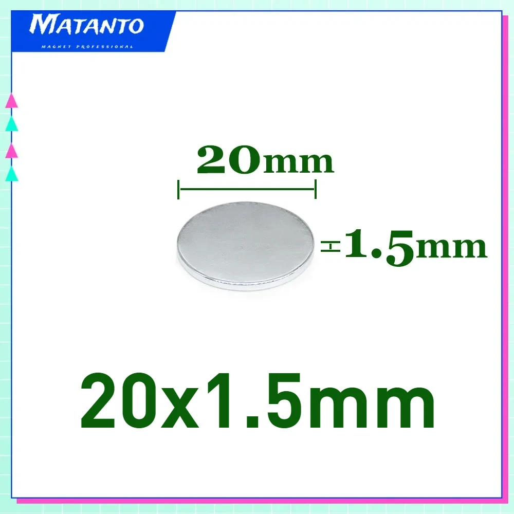 50PCS 20x1.5 Mm Thin Round Powerful Strong Magnetic Magnets 20x1.5mm Neodymium Disc Magnets 20*1.5 Rare Earth Magnet Balls