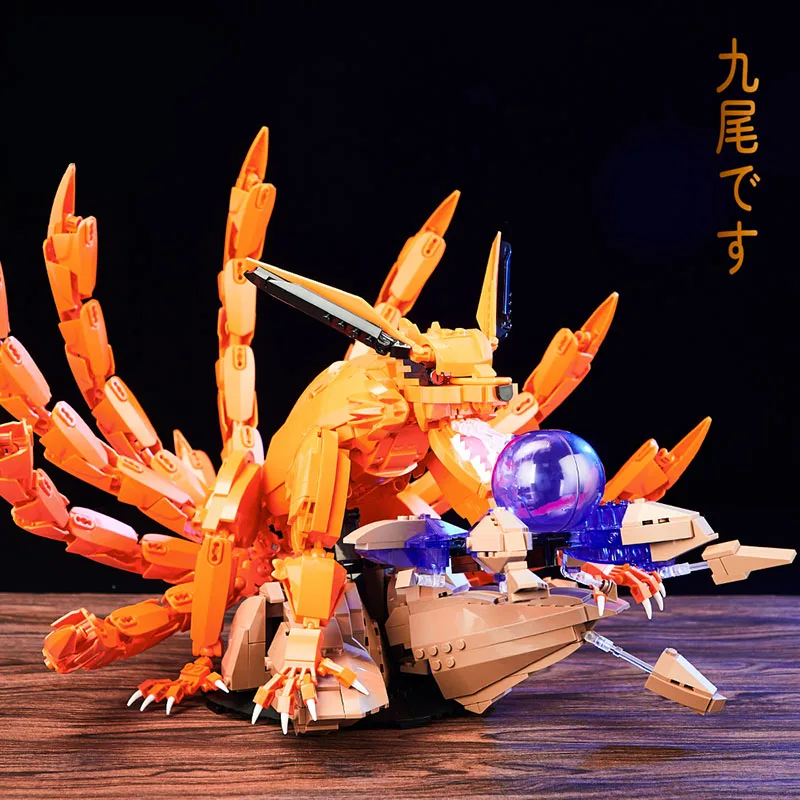 Creative MOC Anime 1480pcs Nine-tailed Fox Figure Building Blocks DIY Assemble Orange Gumiho Model Bricks Toys For Children Gift