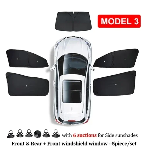 Privacy Full Sunshade For Tesla Model 3 Highland 2024 Side Windows Front Windshield Sun Shades Reflective Cover Sunproof UV Rays