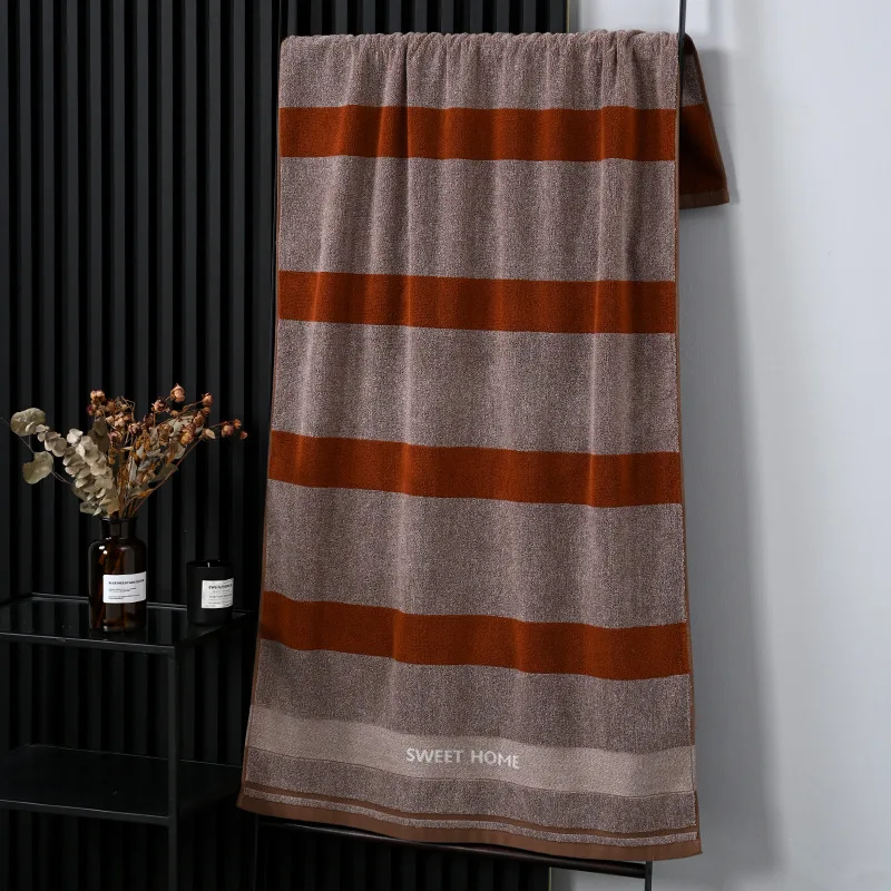 Striped Men Cotton Bath Towel, White Shower Towels, Home Bathroom, Homestay Hotel Adults, 70x140cm