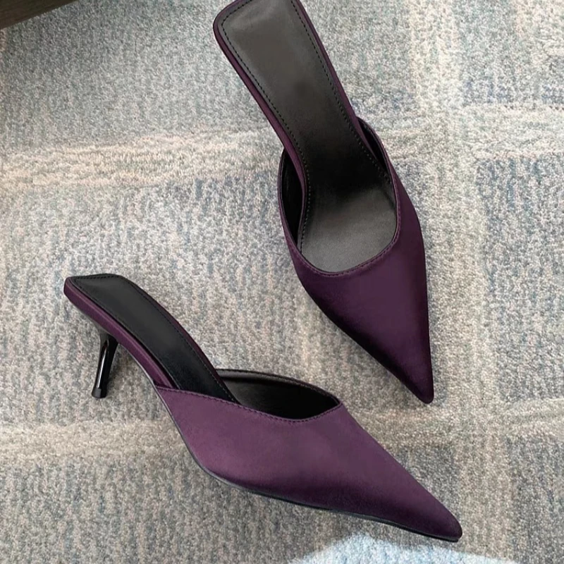 Baotou Slippers Socialite Style High Heels Temperament Versatile Lazy Sandals Outside Wear