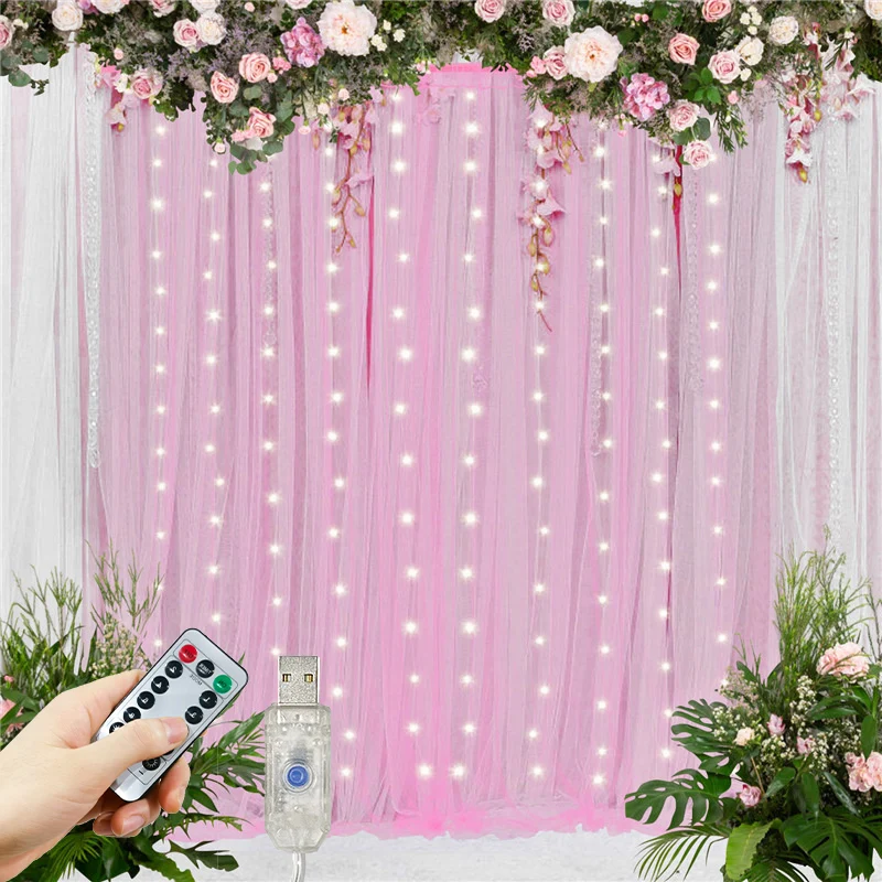 

Занавеска для свадебной сцены, USB-гирлянда, светодиодное освещение, Рождество, Новый год, 8 режимов, вечерние огни, украшение для дня рождения, праздника, комнаты
