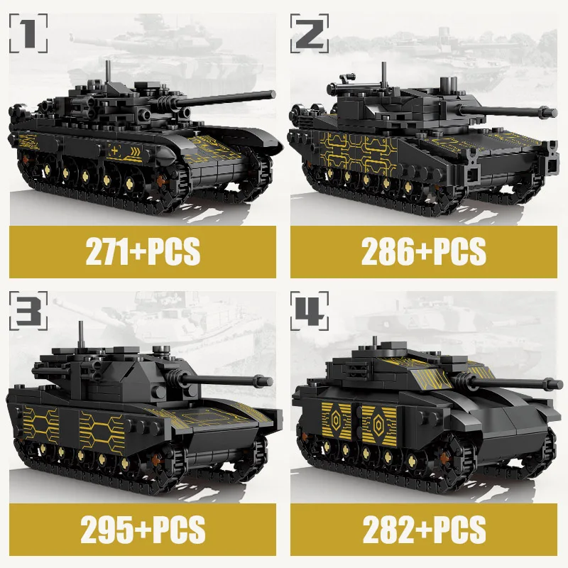 Military MOC 4 IN 1 M1A2 Main Battle Tank Model Building Blocks 1134pcs DIY Challenger Tank Bricks Toys For Children Gifts