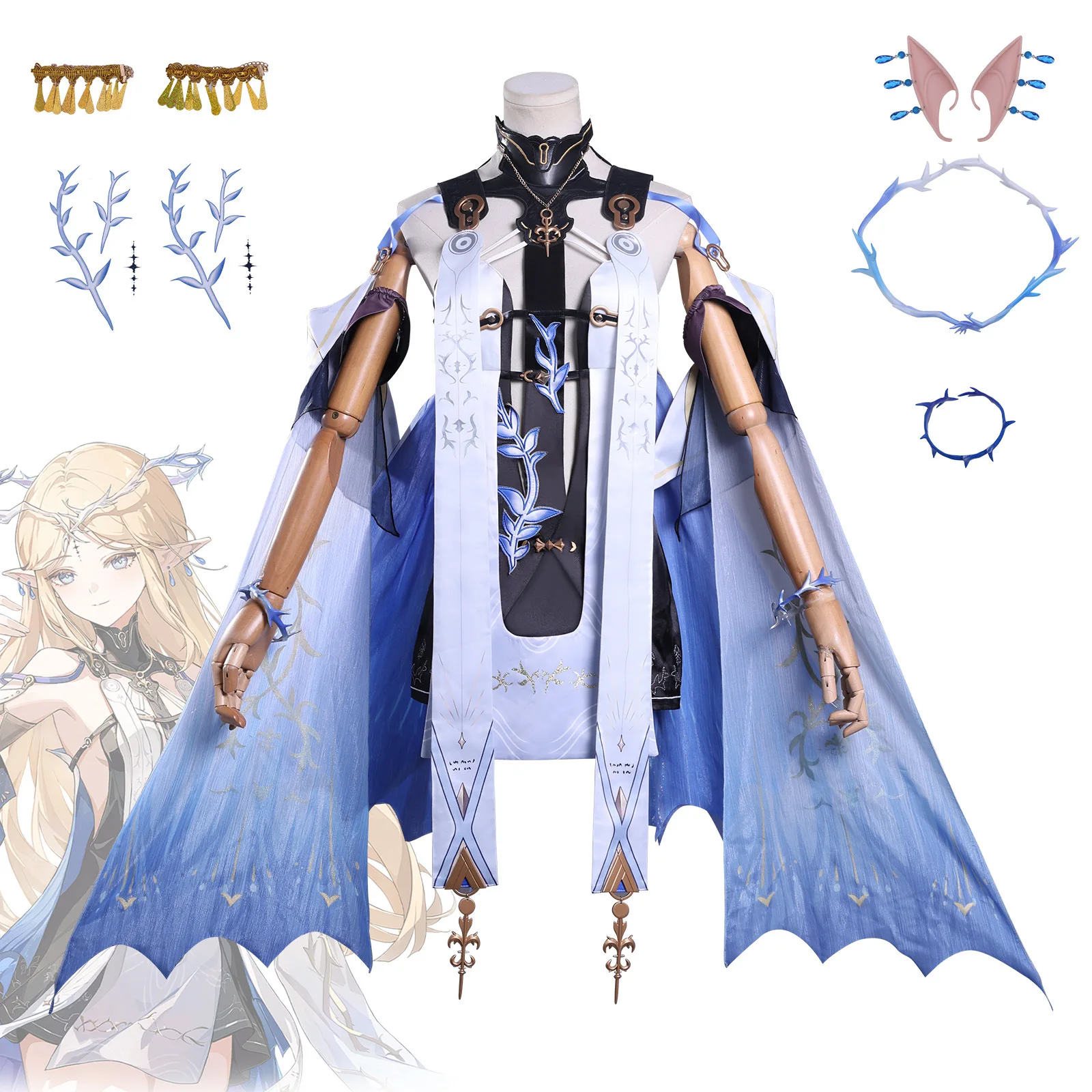 

Game Wuthering Waves Wuwa Cartethyia Cosplay Costume Full Set Blue Sensual Dress and Wig Game Clothes Women Halloween Party