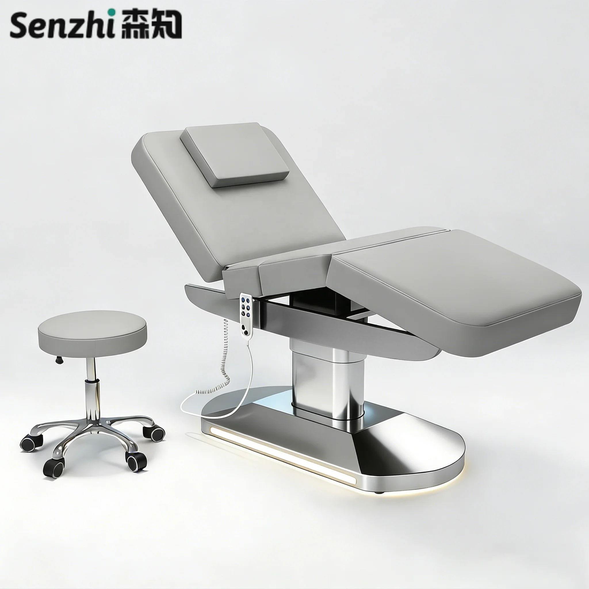 

Professional Beauty Lash Bed 3 Motors Electric Facial Bed Silver Leather Base Salon Furniture for Beauty Lash Facial SPA