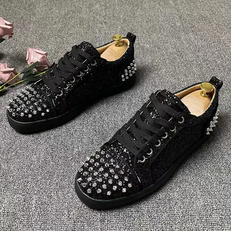 

men's luxury fashion rivets shoes lace-up derby flats shoe punk hip hop dress brand designer personality sneakers trend footwear