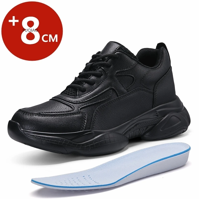 

Модные мужские и женские кроссовки с невидимым увеличением роста на 8 см, кожаные, на толстой подошве, дышащие, повседневные, спортивные, большие размеры