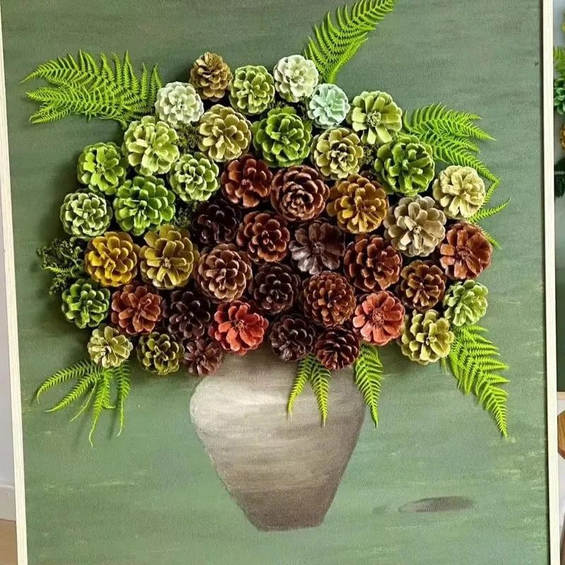 Handmade 3D Natural Pine Cone Flower Wall Art Custom Decorative Painting for Home Living Room Decoration