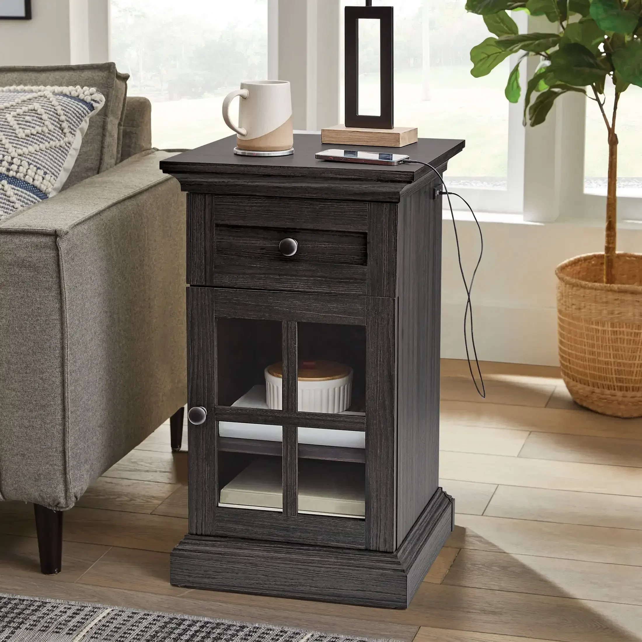 Canton End Table with USB, Tobacco Oak Finish