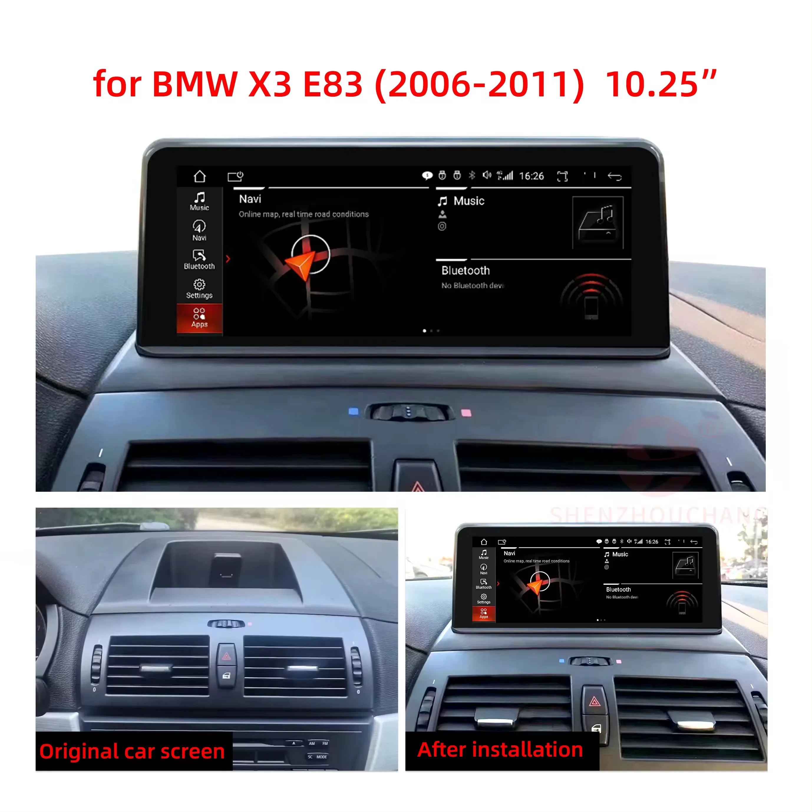 10.25-inch Android 13 for BMW X3 E83 06-10 CCC system GPS navigation with music multimedia HD playback function 4G WIFI CARPLAY